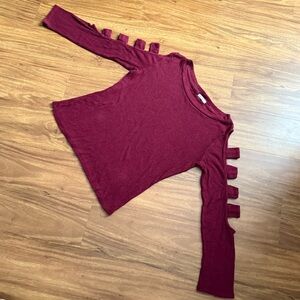 Heart Hips Maroon Cutout Sleeve Long Sleeve Top